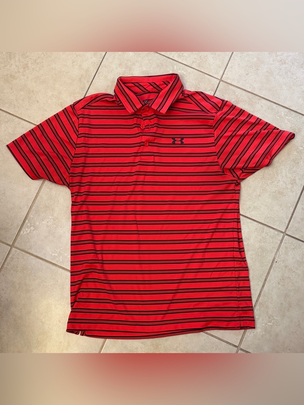 Under Armour Men's Red Black Striped Athletic Polo Shirt